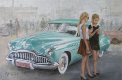 Two Girls and Buick 90x60cm, oil